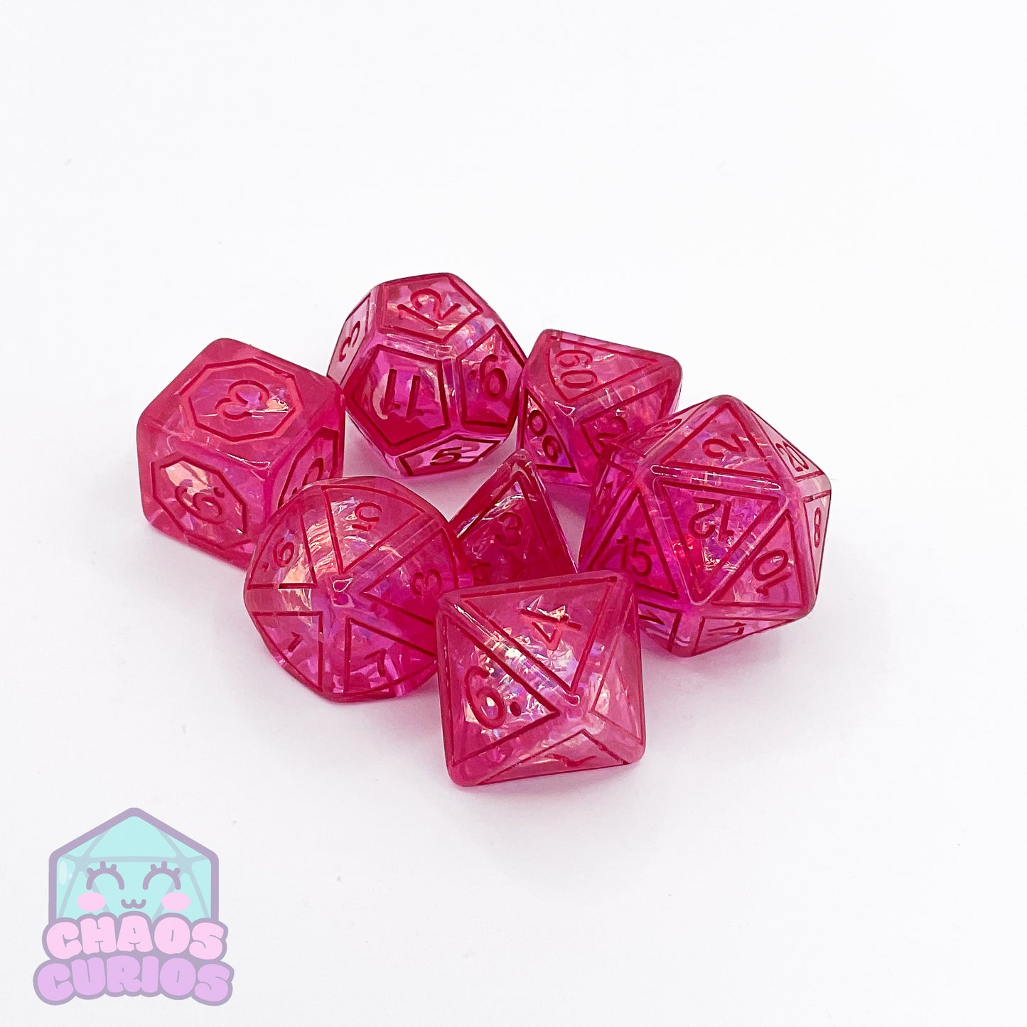 Suncatcher Pink 7-piece Resin Dice Set