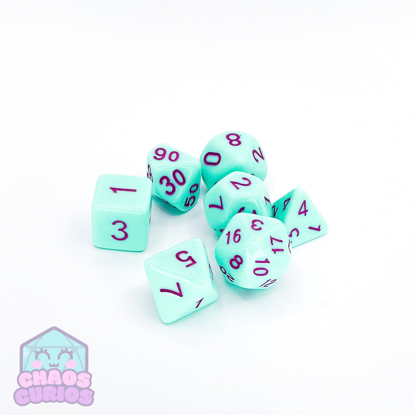 Teal Pink Retro Candy 7-piece Dice Set