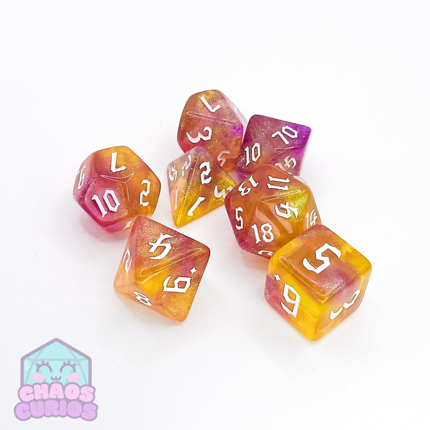 Pink Yellow Chaos 7-piece Dice Set