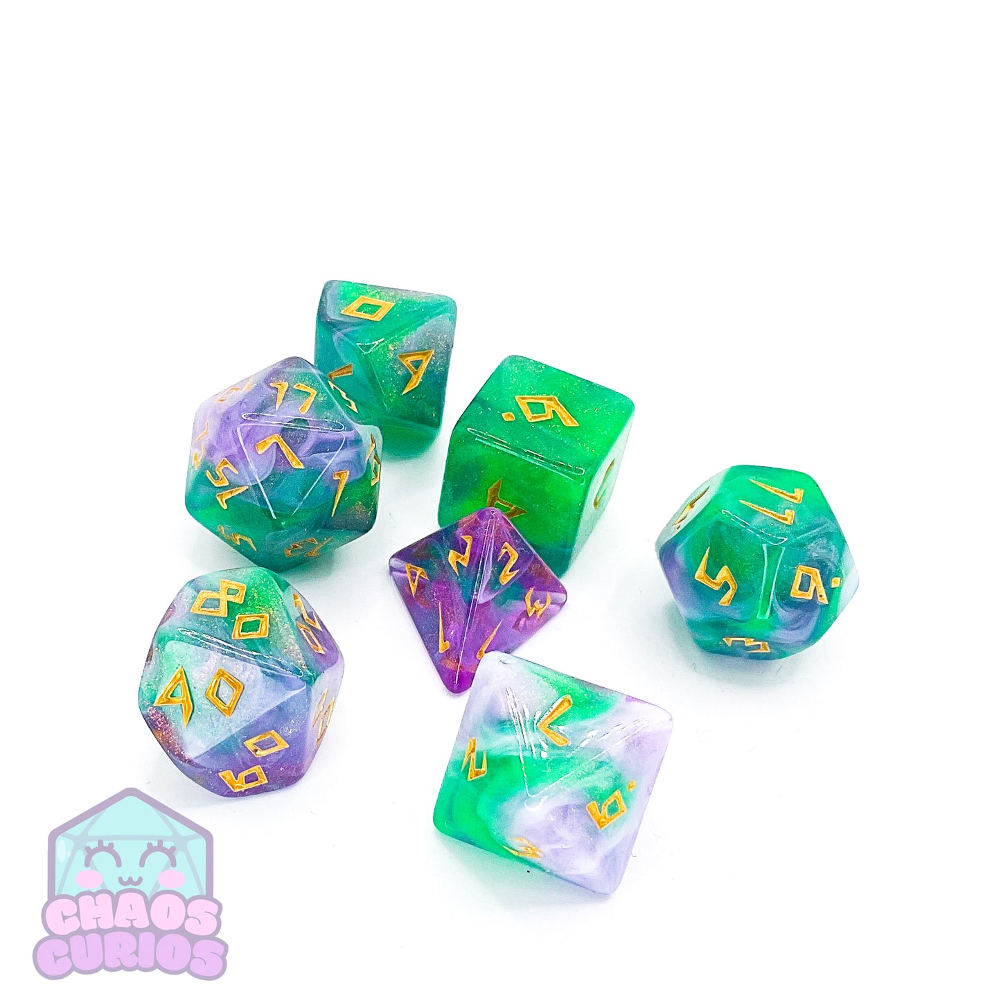 Green Purple Norse 7-piece Dice Set