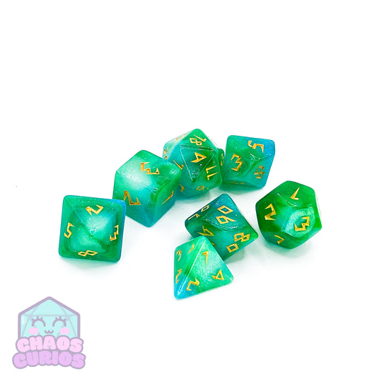 Green White Norse 7-piece Dice Set