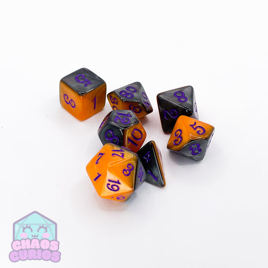 Purple Black Orange Carnival 7-piece Dice Set