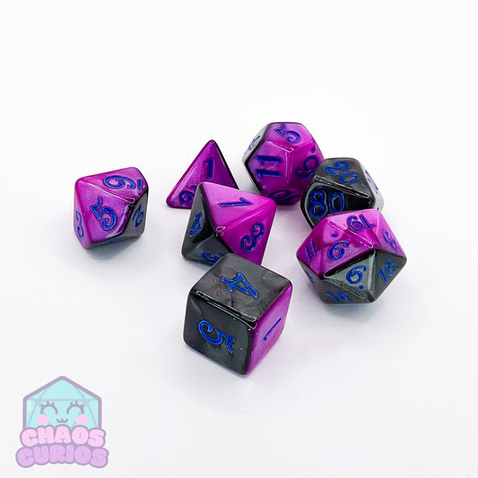 Purple Black Blue Carnival 7-piece Dice Set