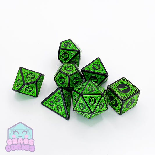 Green Black Glyph 7-piece Dice Set