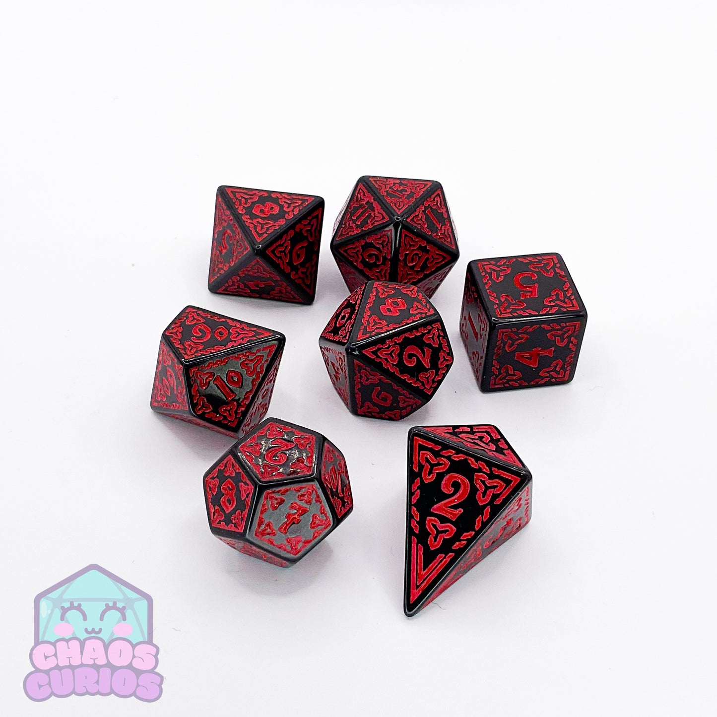 Red Black Glyph 7-piece Dice Set - Quadrilateral/Kite D4