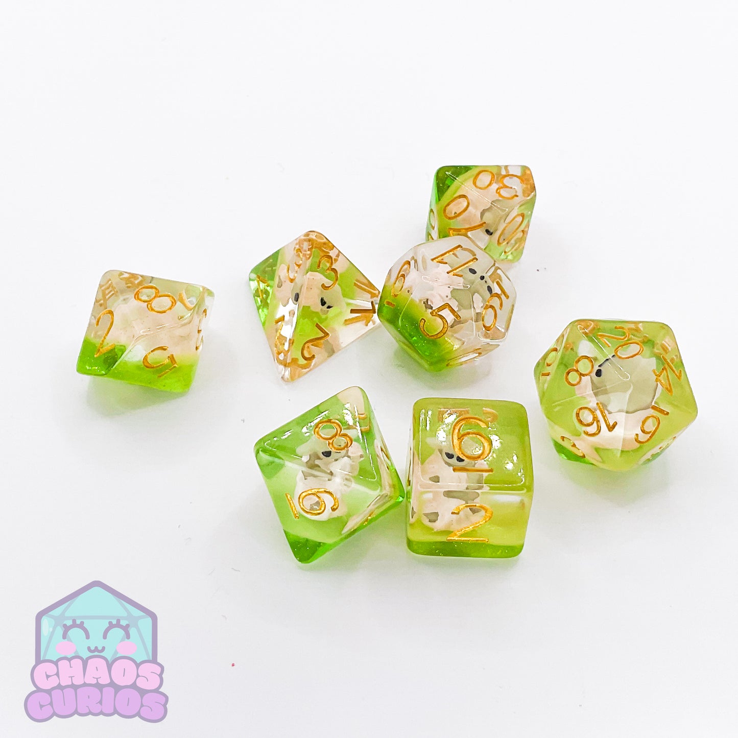 Space Soup Green Baby 7-piece Resin Dice Set