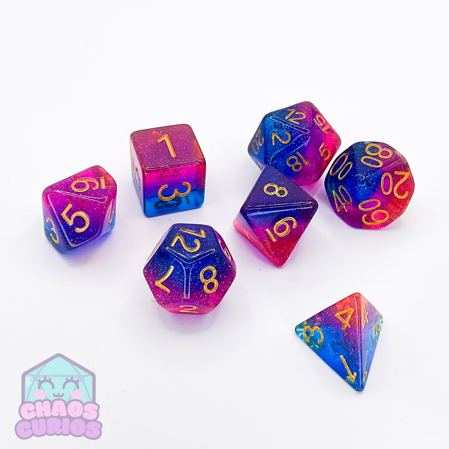 PRIDE Bisexual Glitter Layered 7-piece Resin Dice Set