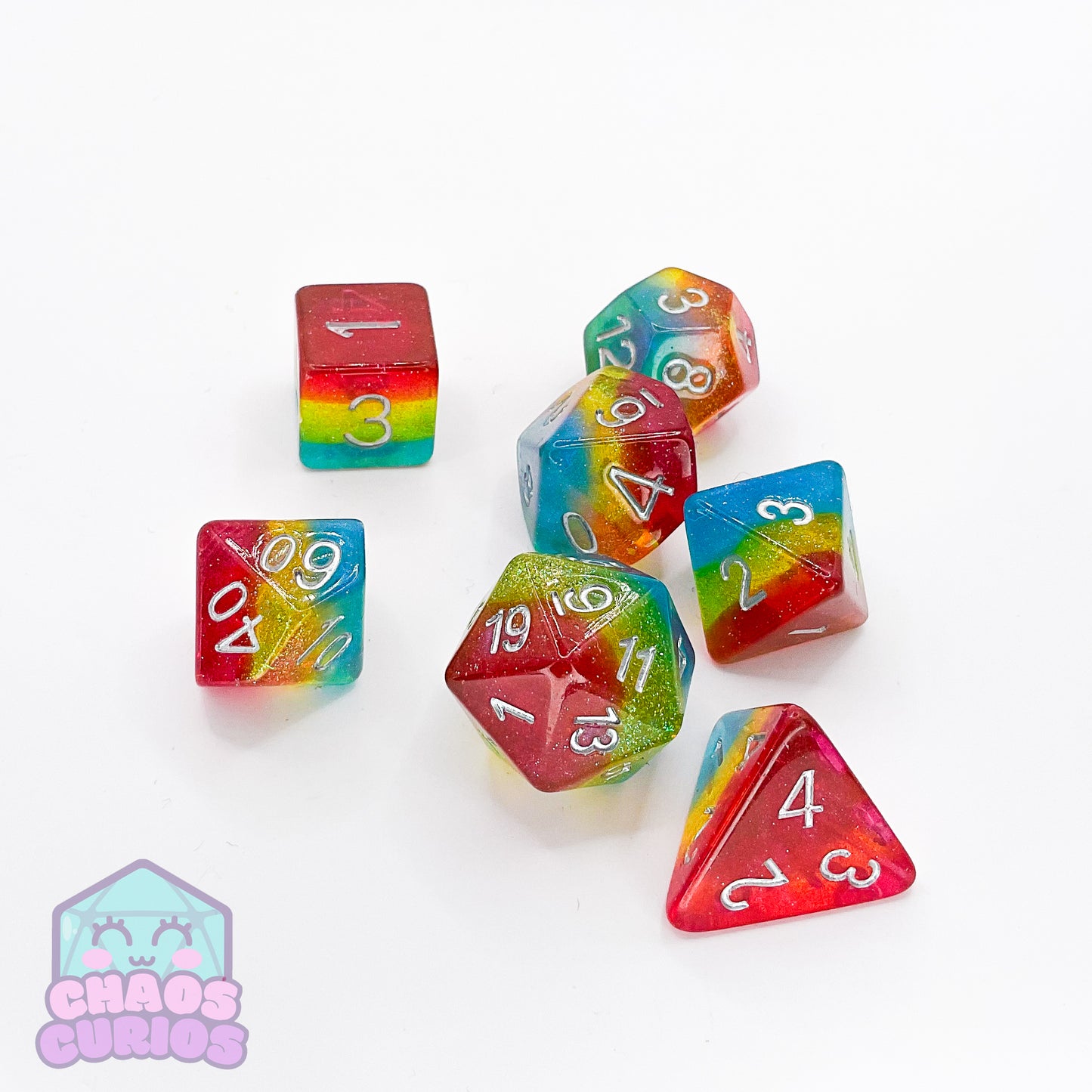 PRIDE Pansexual Glitter Layered 7-piece Resin Dice Set