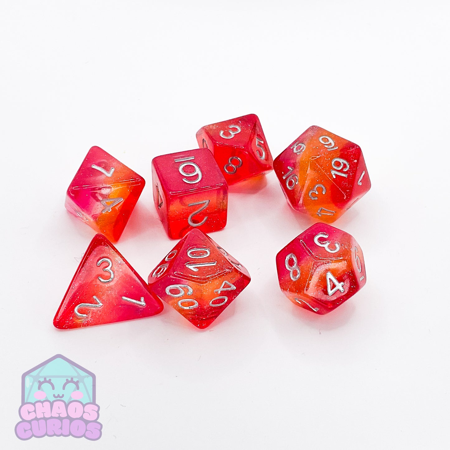 PRIDE Lesbian Glitter Layered 7-piece Resin Dice Set