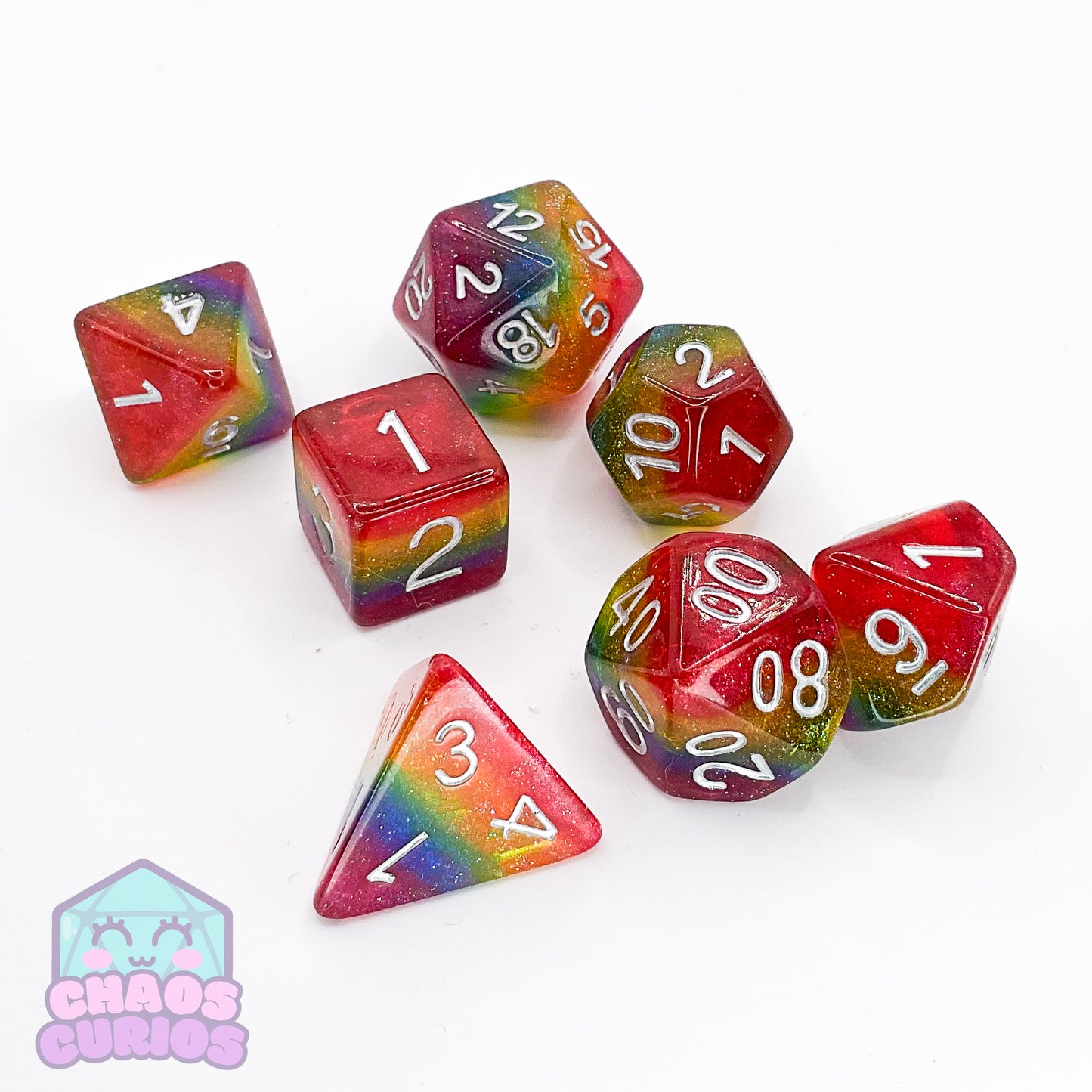 PRIDE Rainbow Glitter Layered 7-piece Resin Dice Set