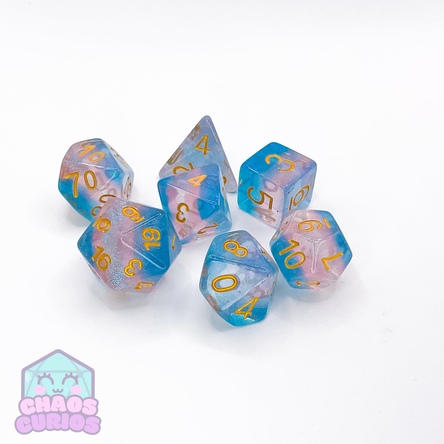 PRIDE Trans Glitter Layered 7-piece Resin Dice Set