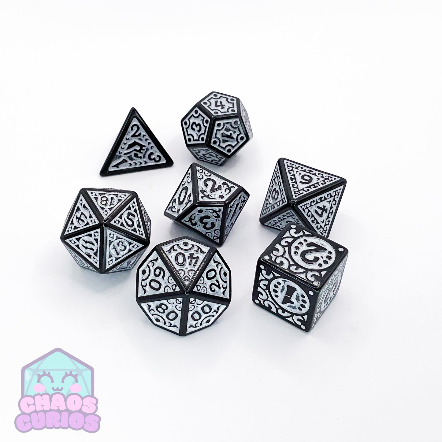 White Black Glyph 7-piece Dice Set