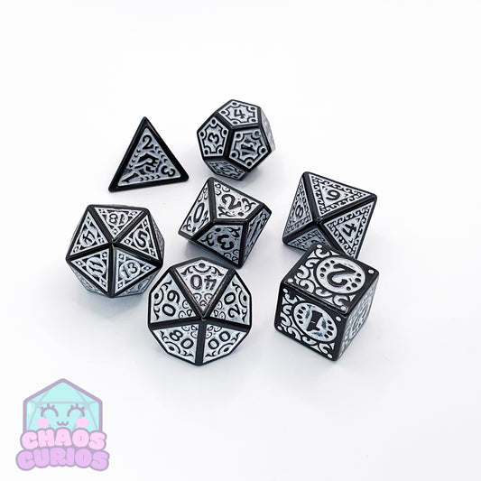 White Black Glyph 7-piece Dice Set