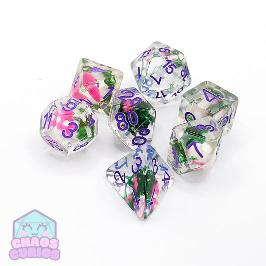 Purple Toadstool 7-piece Resin Dice Set