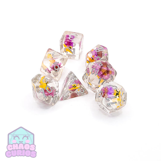 Bees and Flowers 7-piece Resin Dice Set