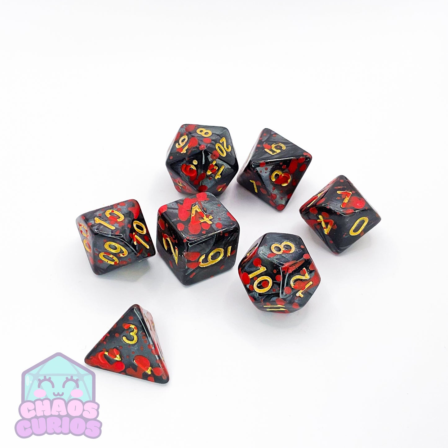 Black Blood Splattered 7-piece Dice Set