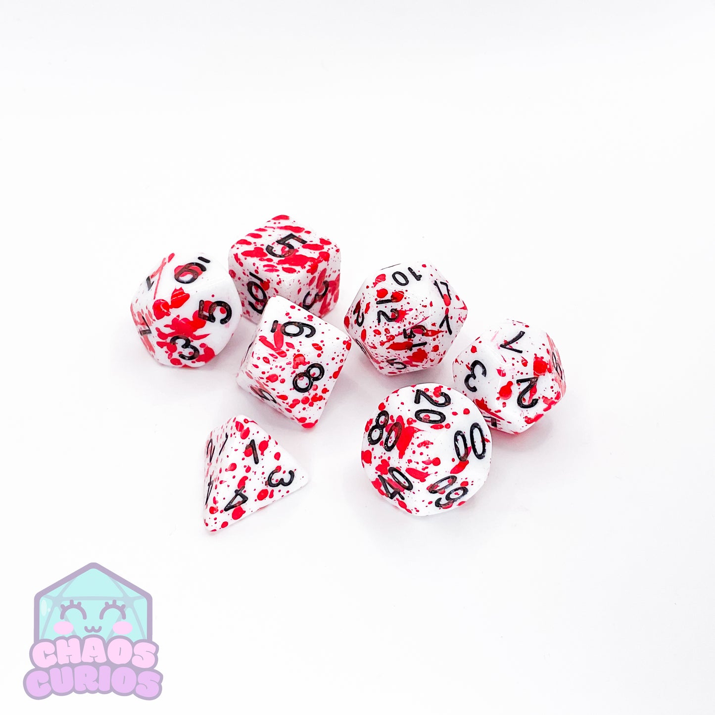 White Blood Splattered 7-piece Dice Set