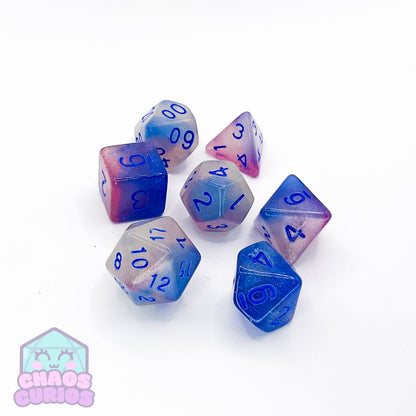 Frosted White Blue 7-piece Dice Set Glow in the Dark