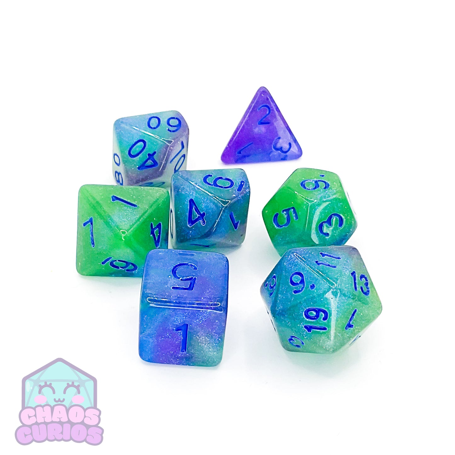 Frosted Green Blue 7-piece Dice Set