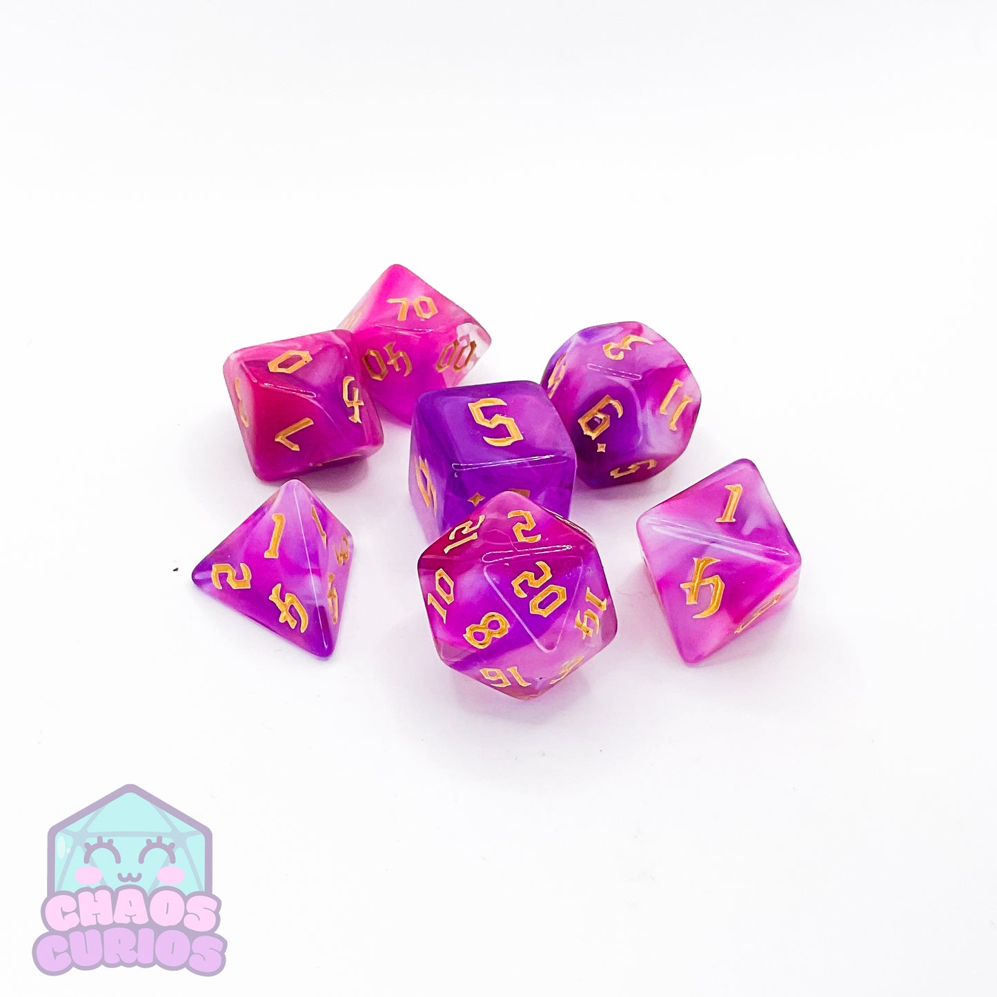 Mystery Acrylic Dice Set | A set of 7 Polyhedral Dice from the ChaosCurios selection of Acrylic Dice