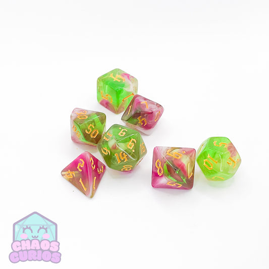 Pink Green Jade 7-piece Dice Set