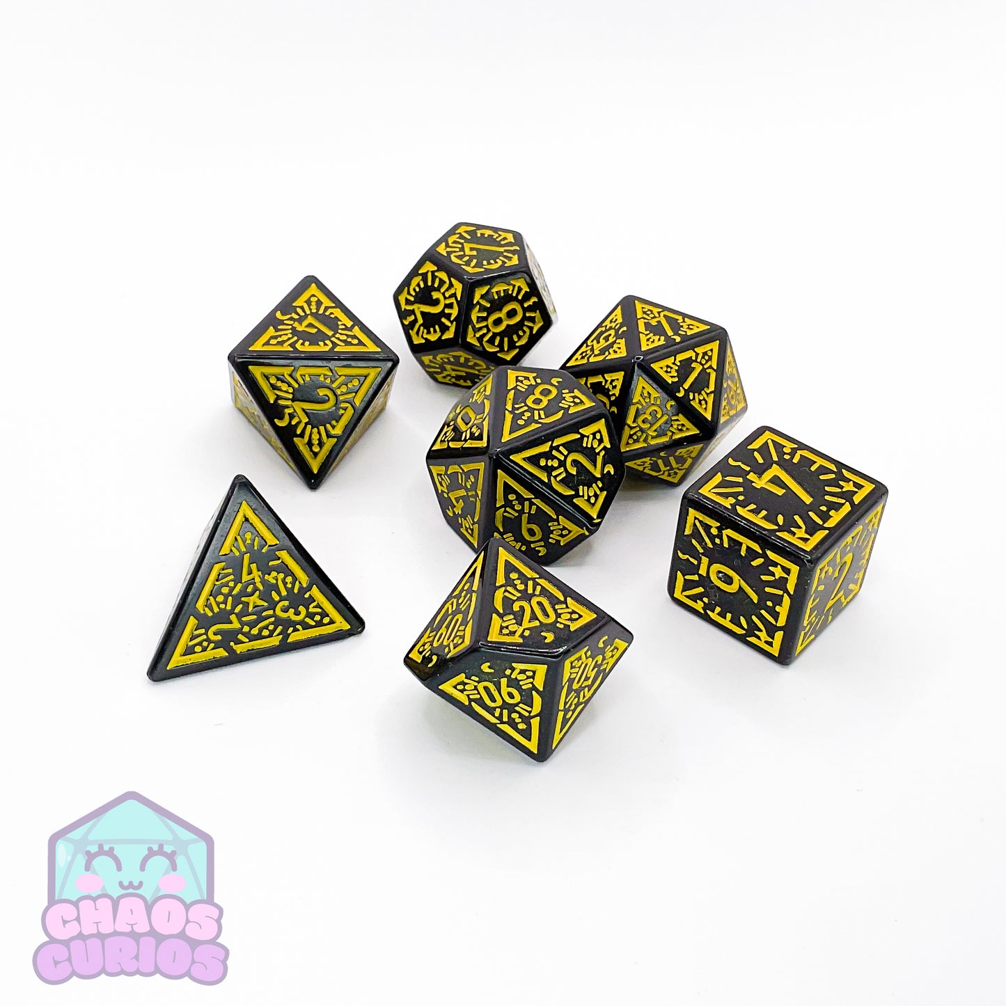 Yellow Black Glyph 7-piece Dice Set