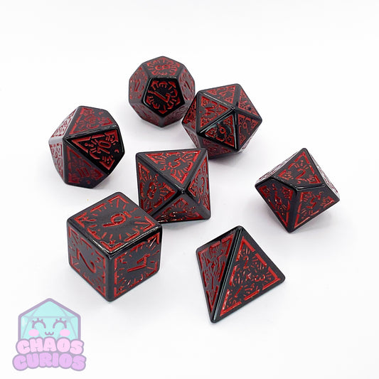 Red Black Glyph 7-piece Dice Set