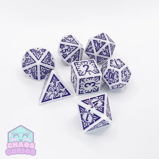 Purple White Glyph 7-piece Dice Set