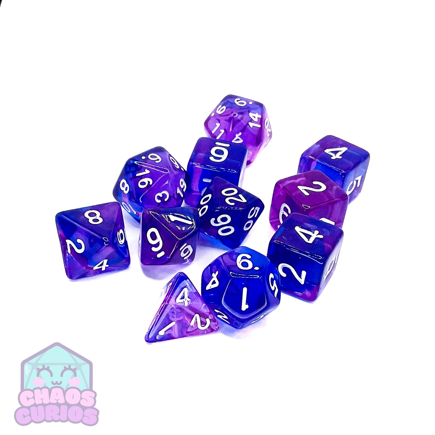 Purple Blue Swirl 11-piece Dice Set