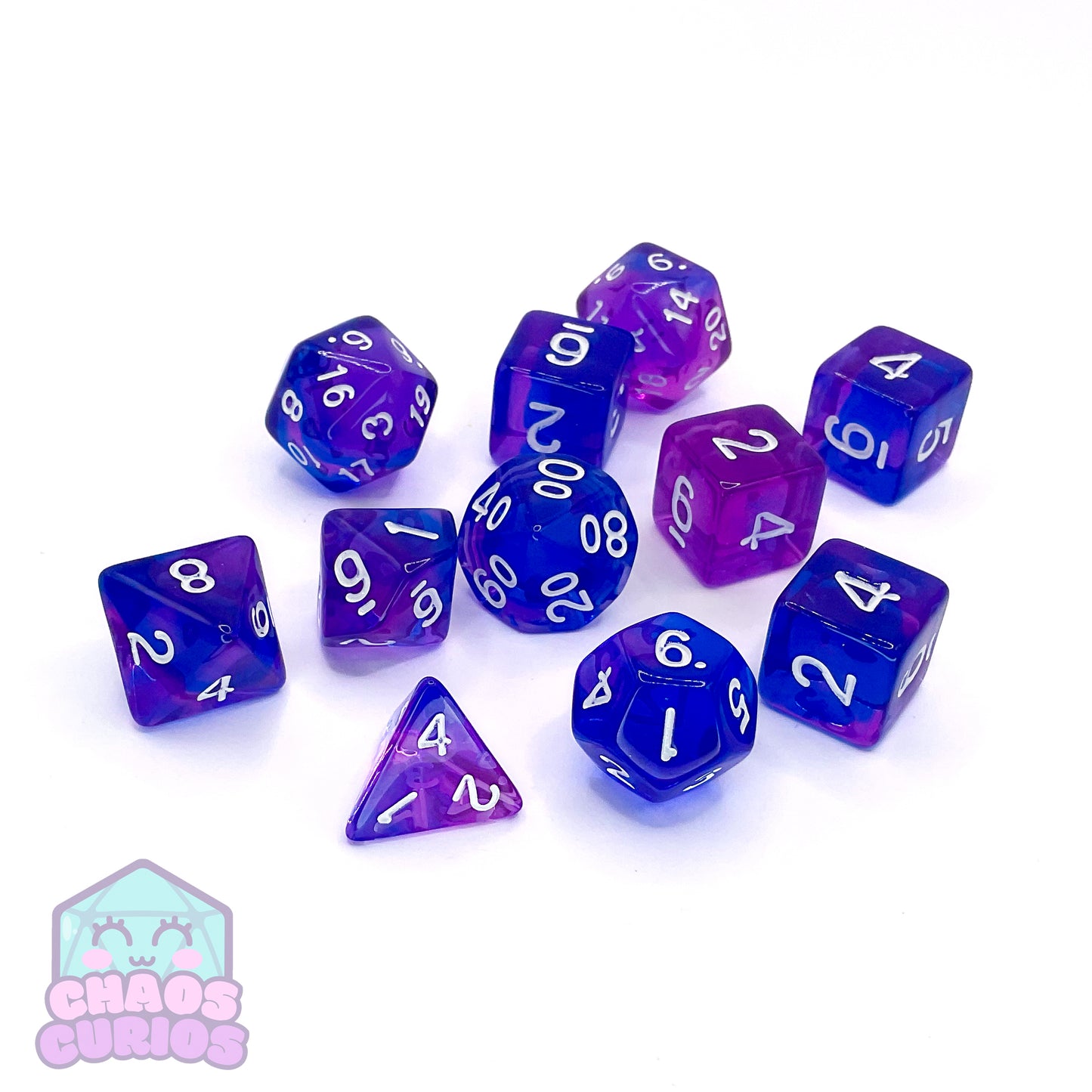 Purple Blue Swirl 11-piece Dice Set