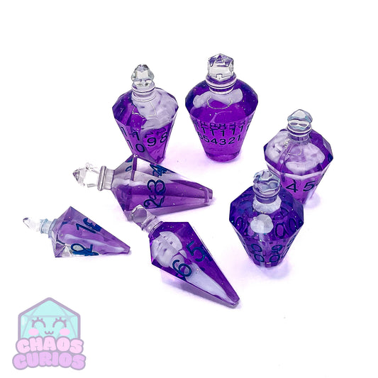 Purple Potion Bottle Dice 7-piece Resin Dice Set