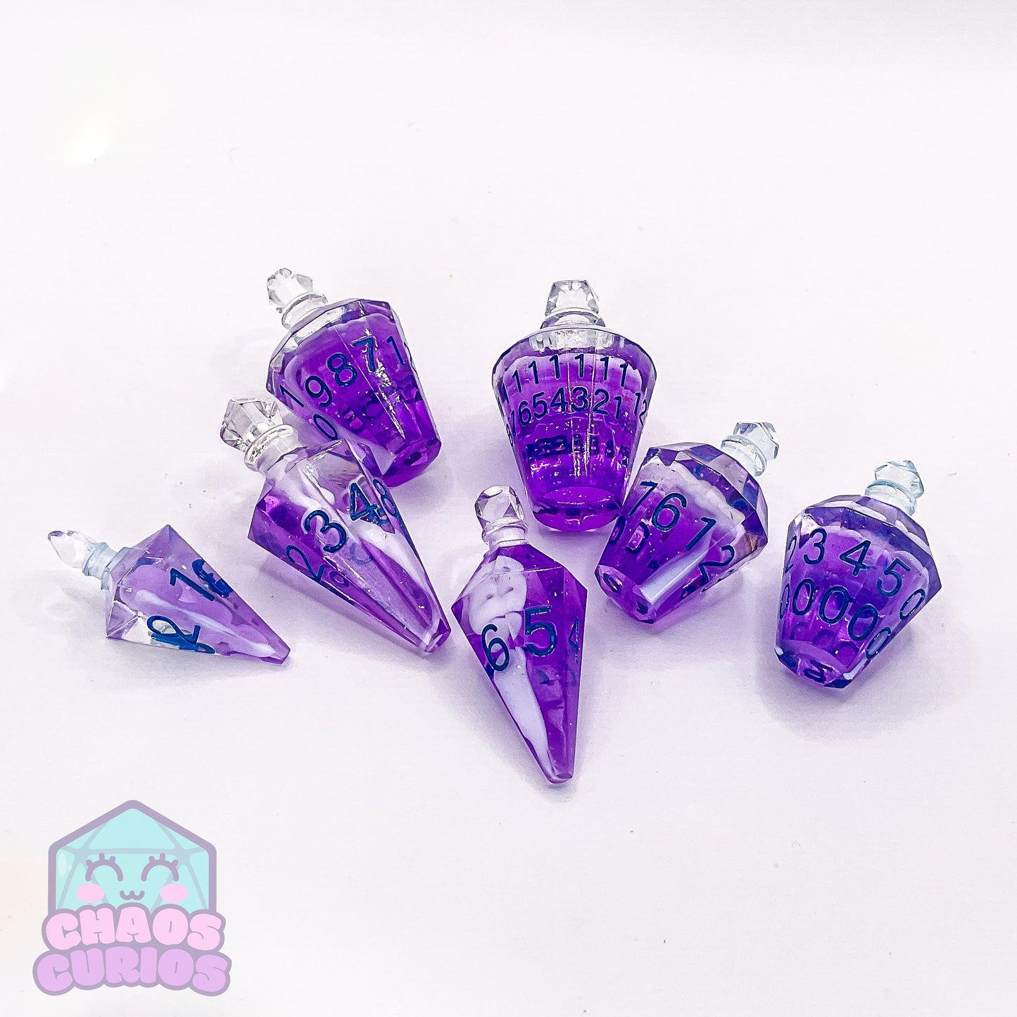 Purple Potion Bottle Dice 7-piece Resin Dice Set