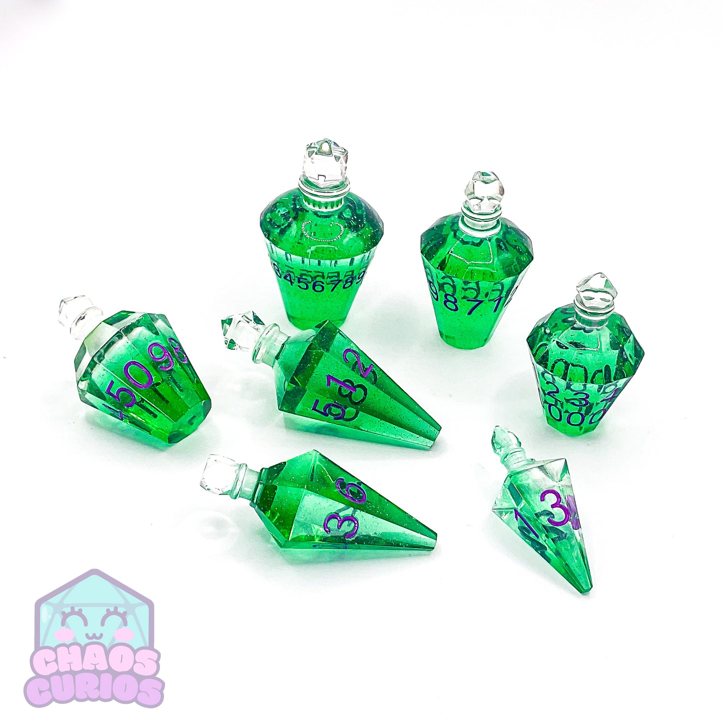 Green Potion Bottle Dice 7-piece Resin Dice Set