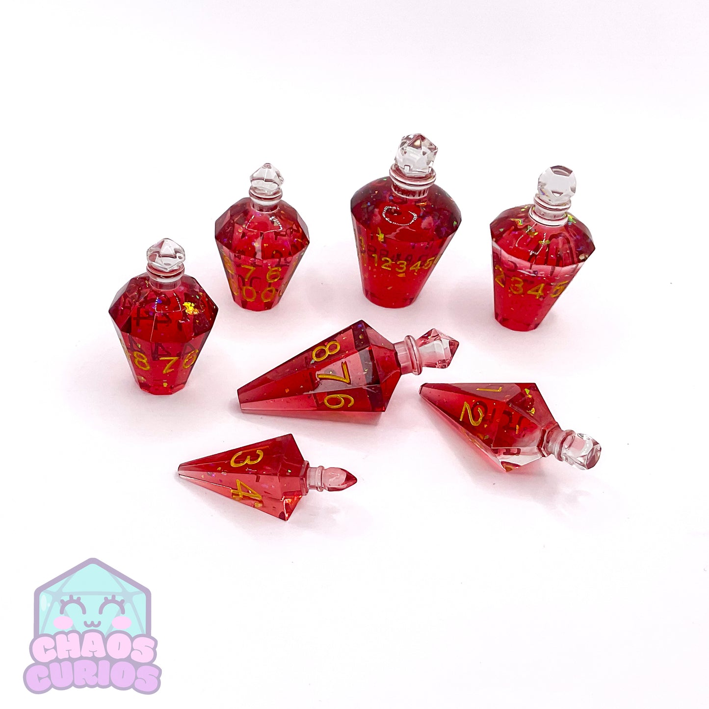 Red Potion Bottle Dice 7-piece Resin Dice Set