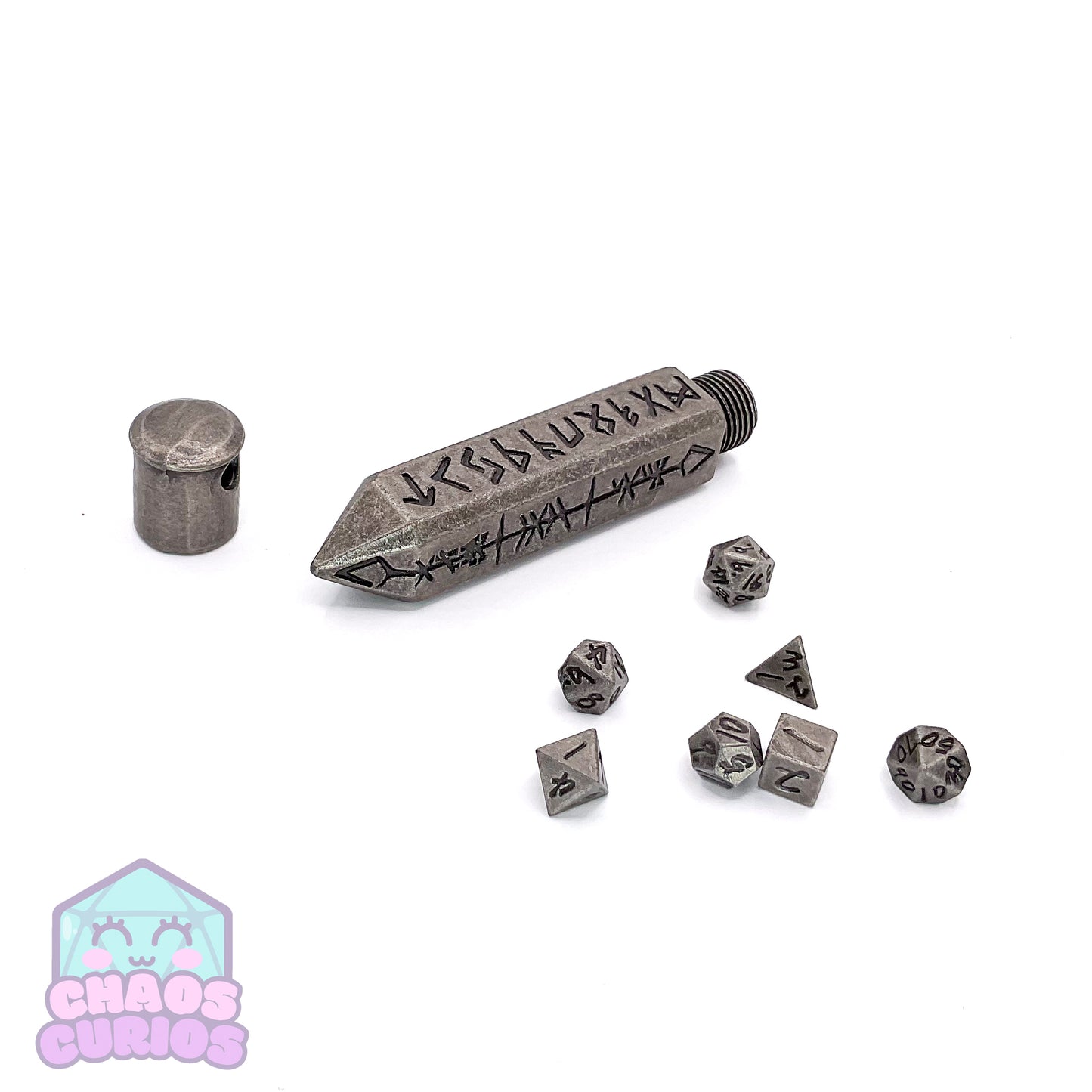 Norse Arrow Head filled with Micro Metal Dice Silver 7-piece Metal Dice Set