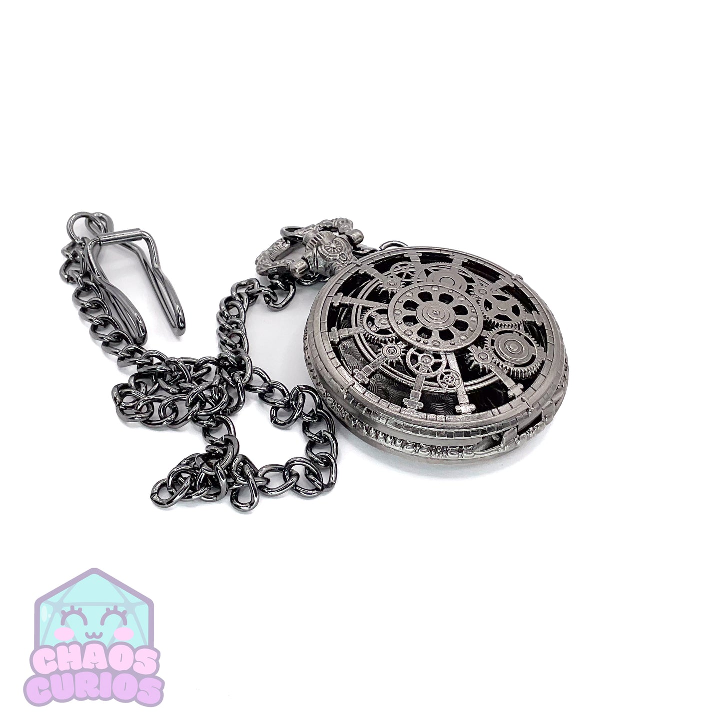 Pocket Watch filled with Micro Metal Dice Silver 7-piece Metal Dice Set