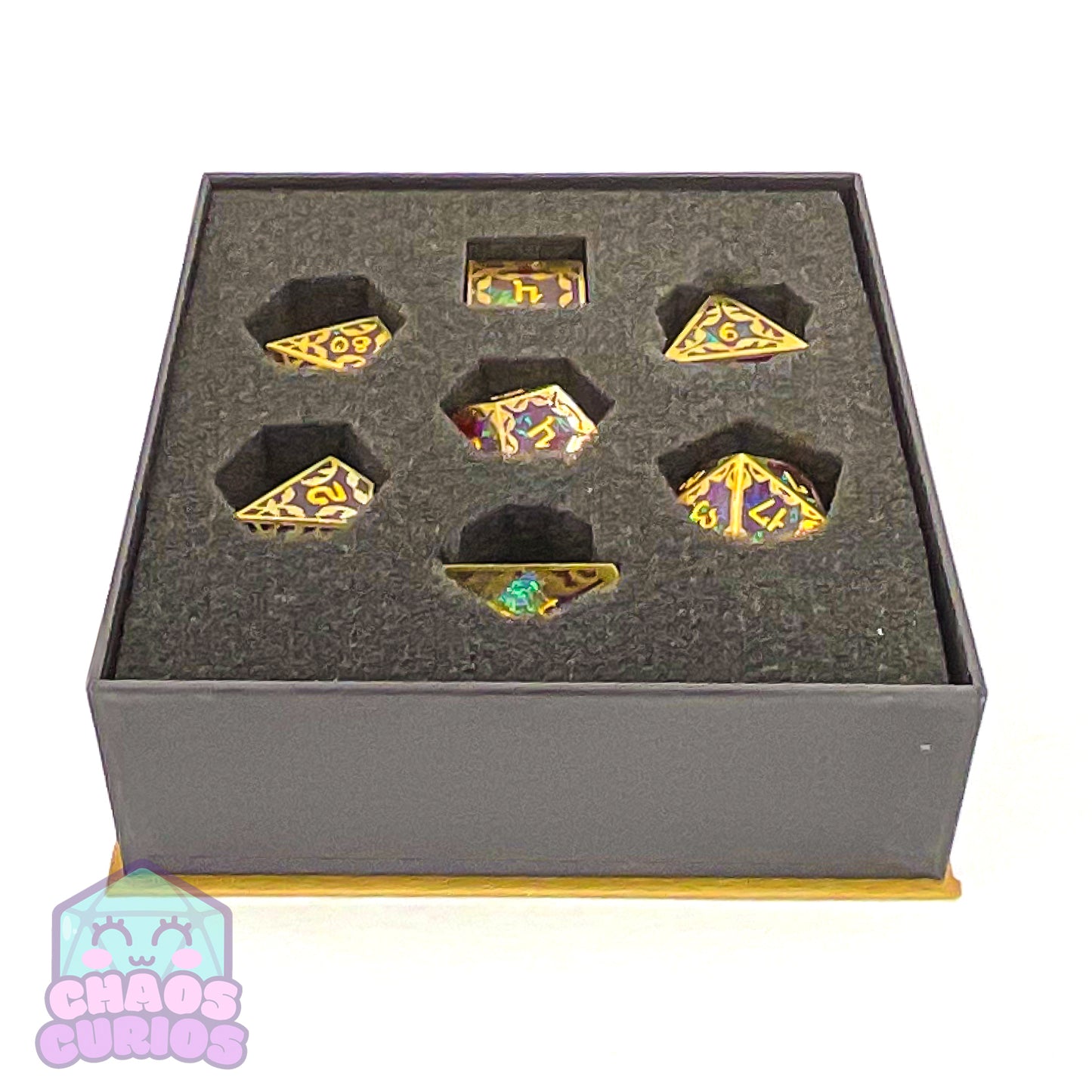 Gold and Resin Giant 7-piece Sharp Edged Dice Set 24-31mm