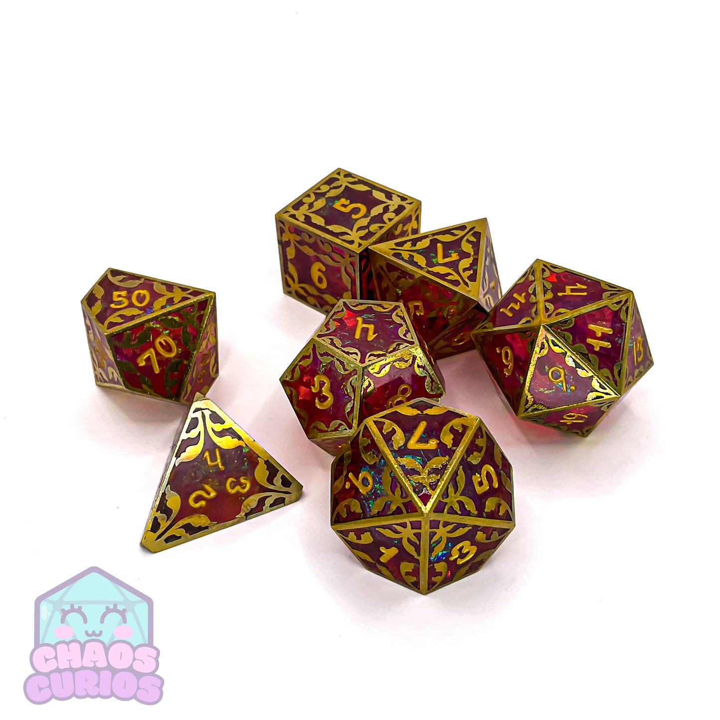 Gold and Resin Giant 7-piece Sharp Edged Dice Set 24-31mm