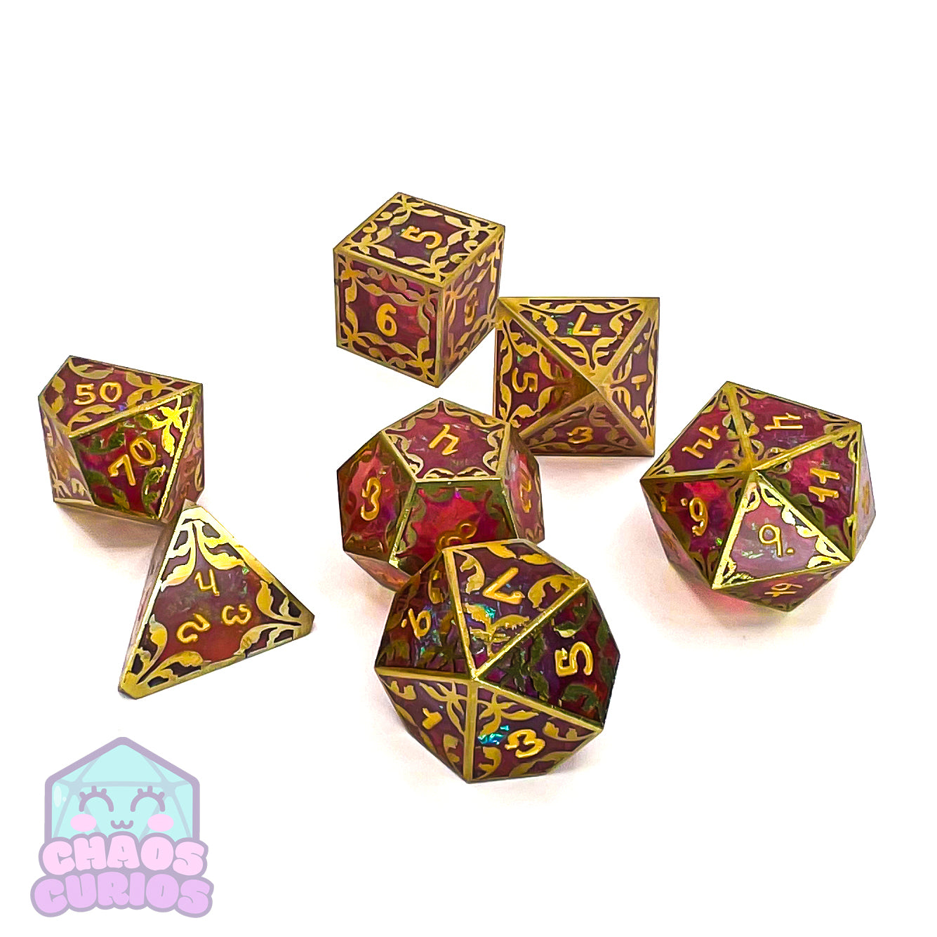 Gold and Resin Giant 7-piece Sharp Edged Dice Set 24-31mm