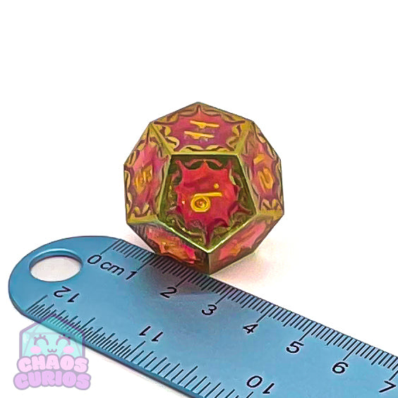 Gold and Resin Giant 7-piece Sharp Edged Dice Set 24-31mm