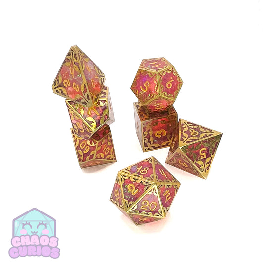 Gold and Resin Giant 7-piece Sharp Edged Dice Set 24-31mm