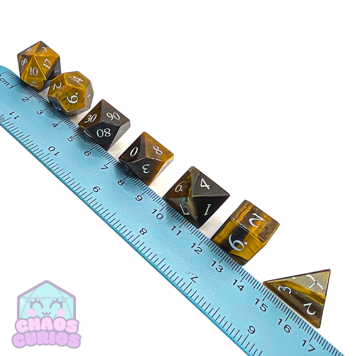 Tiger's Eye Gemstone 7-piece Sharp Edged Dice Set