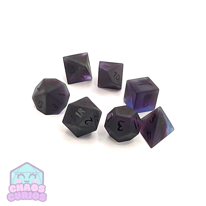 Dark Purple Glass 7-piece Sharp Edged Dice Set