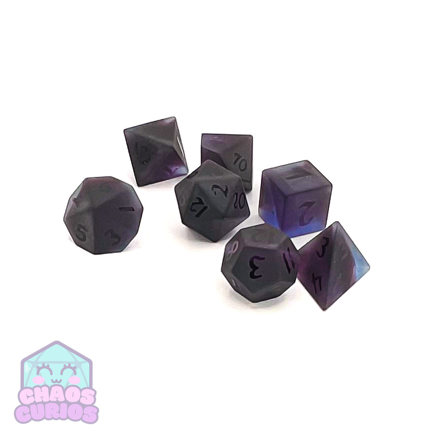 Dark Purple Glass 7-piece Sharp Edged Dice Set