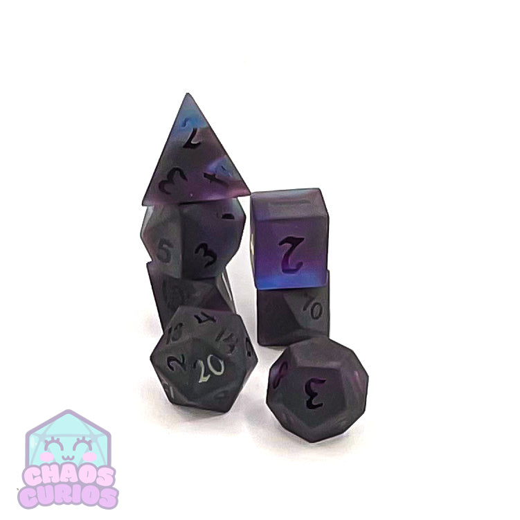 Dark Purple Glass 7-piece Sharp Edged Dice Set