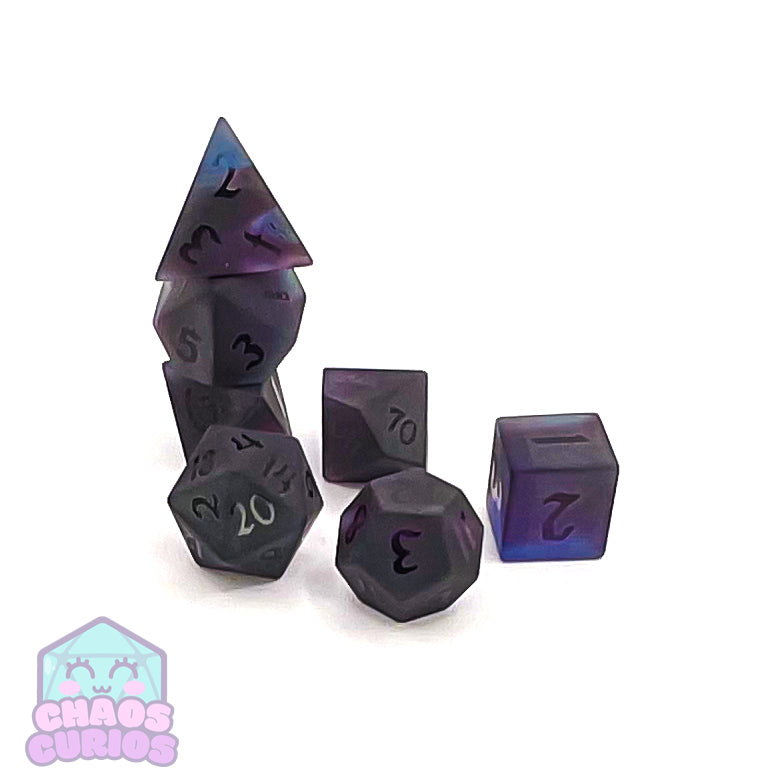 Dark Purple Glass 7-piece Sharp Edged Dice Set