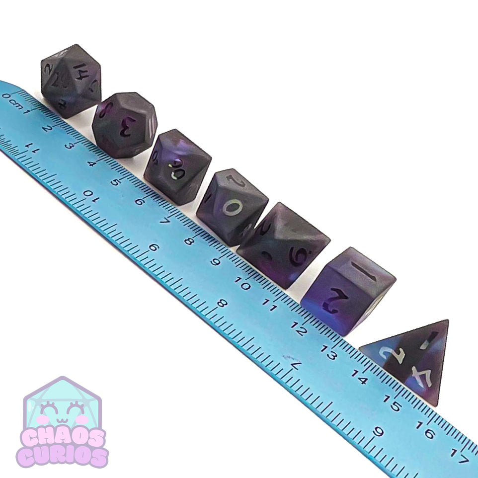 Dark Purple Glass 7-piece Sharp Edged Dice Set