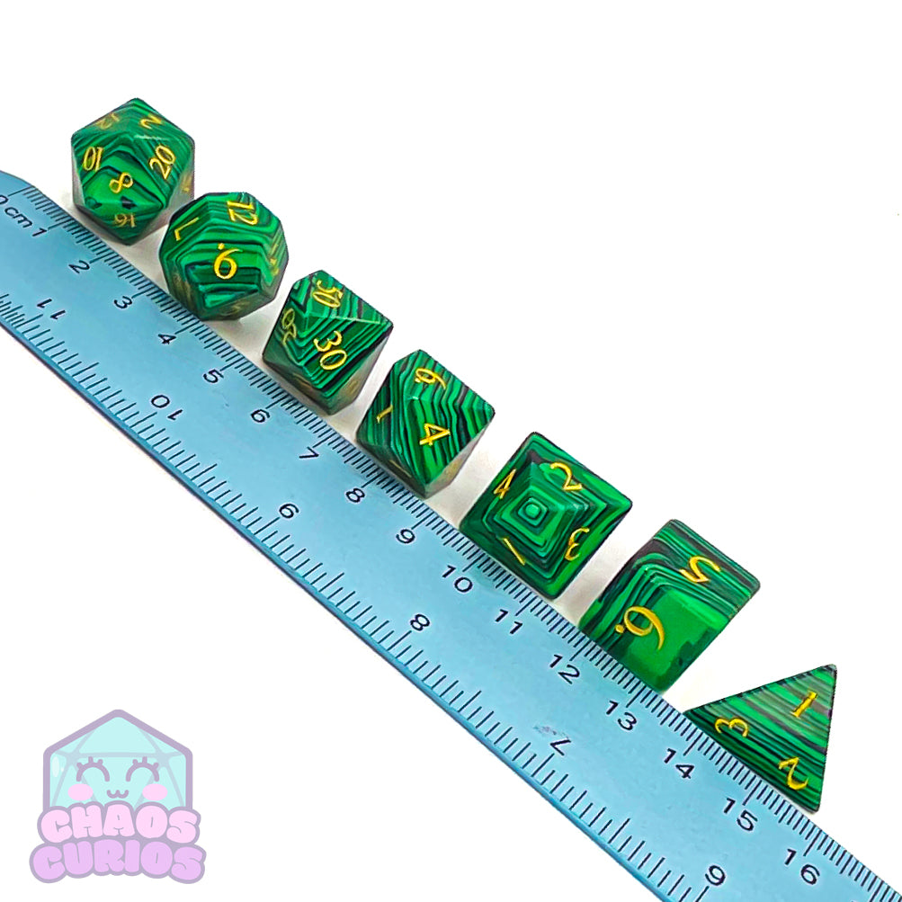 Malachite Gemstone 7-piece Sharp Edged Dice Set