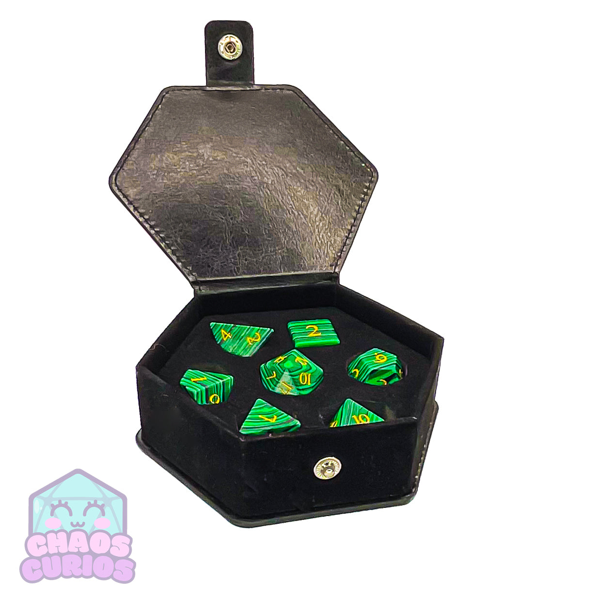 Malachite Gemstone 7-piece Sharp Edged Dice Set