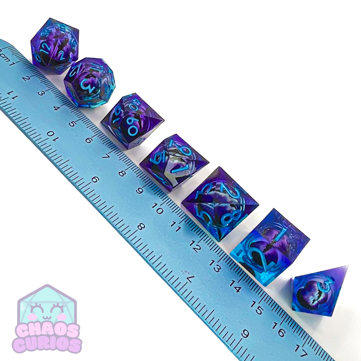 Rolling Purple Monster Dragon Eyes 7-piece Liquid Core Sharp Edged Resin Dice Set